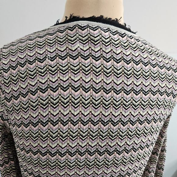 Nick & Mo Cardigan Women's Black and Pink Chevron Sweater Medium Retro Zig Zag - Picture 8 of 15